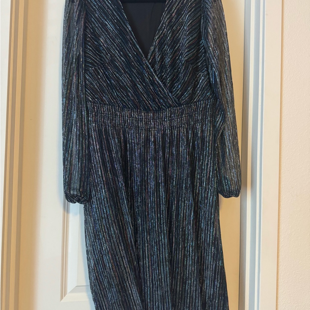 Elegant Black and Blue Striped Dress